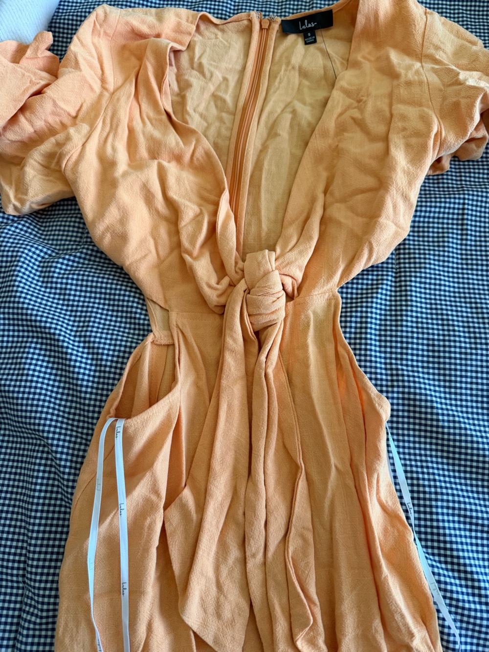 Lulu's Coral-Orange Tie-Front Dress